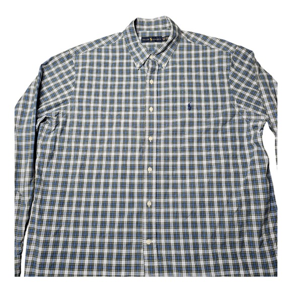Ralph Lauren Men's 17.5 44 Blue Green Plaid Button Down Shirt Classic Fit Logo - Picture 3 of 9